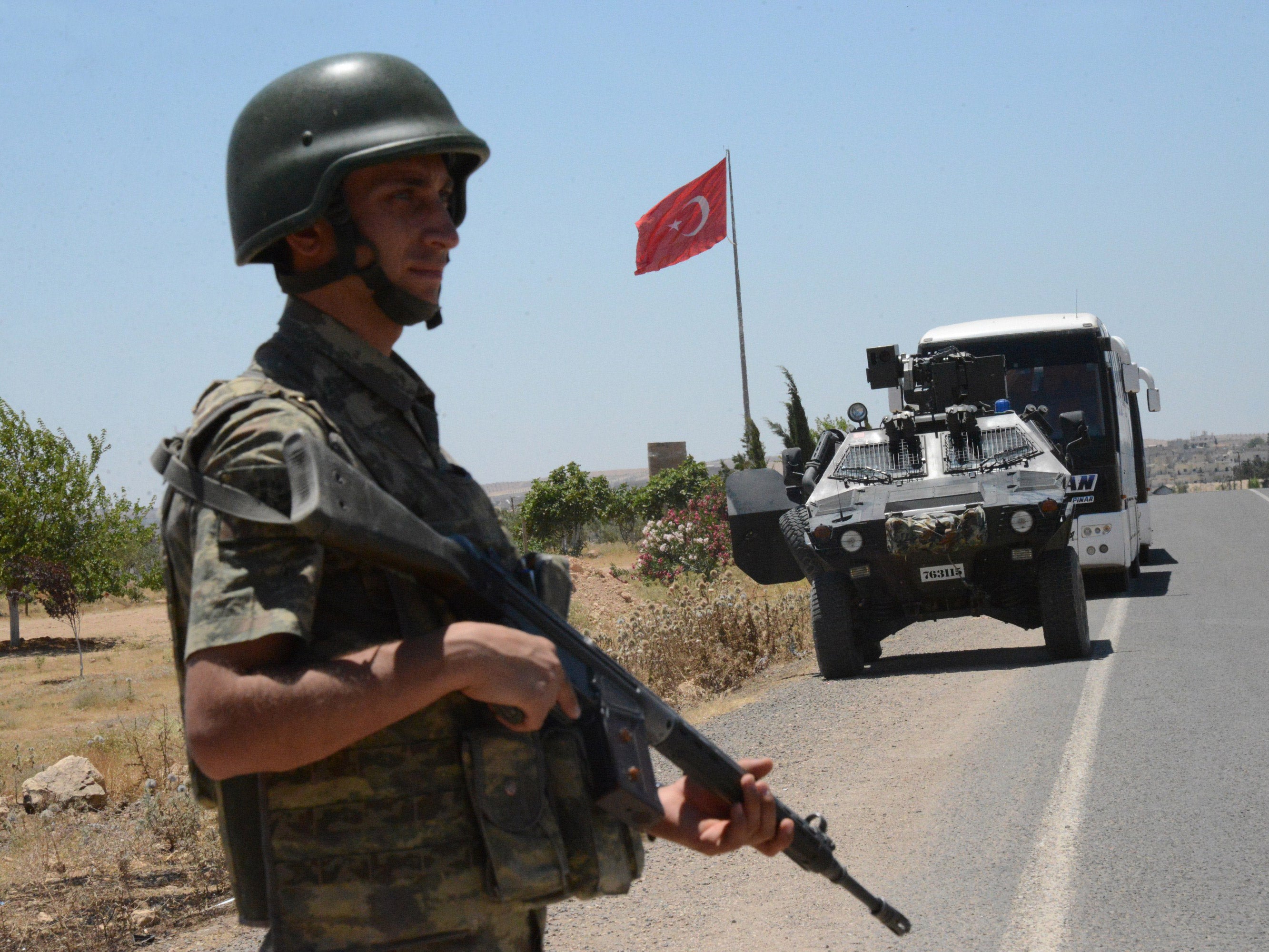 A Turkish solider on the border with Syria