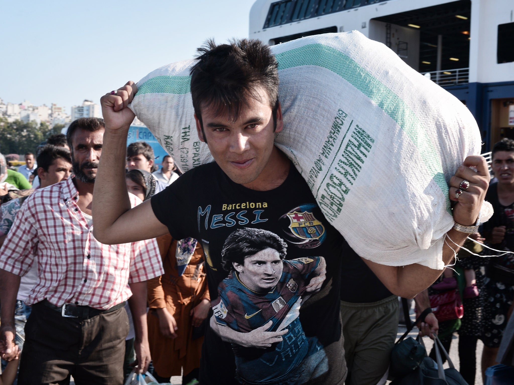 Refugees arriving on the Greek island of Lesbos