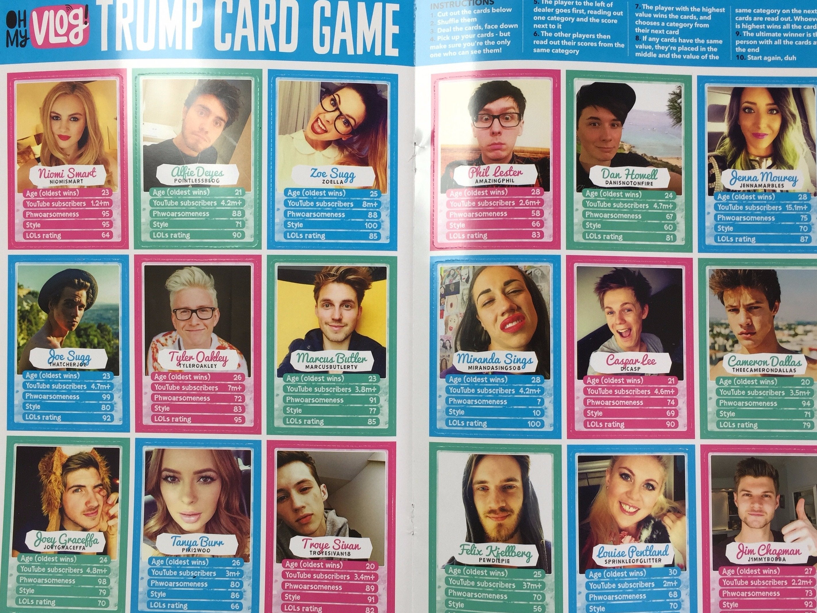 The top trumps spread that appears in Oh My Vlog! (Photo: James Cook)