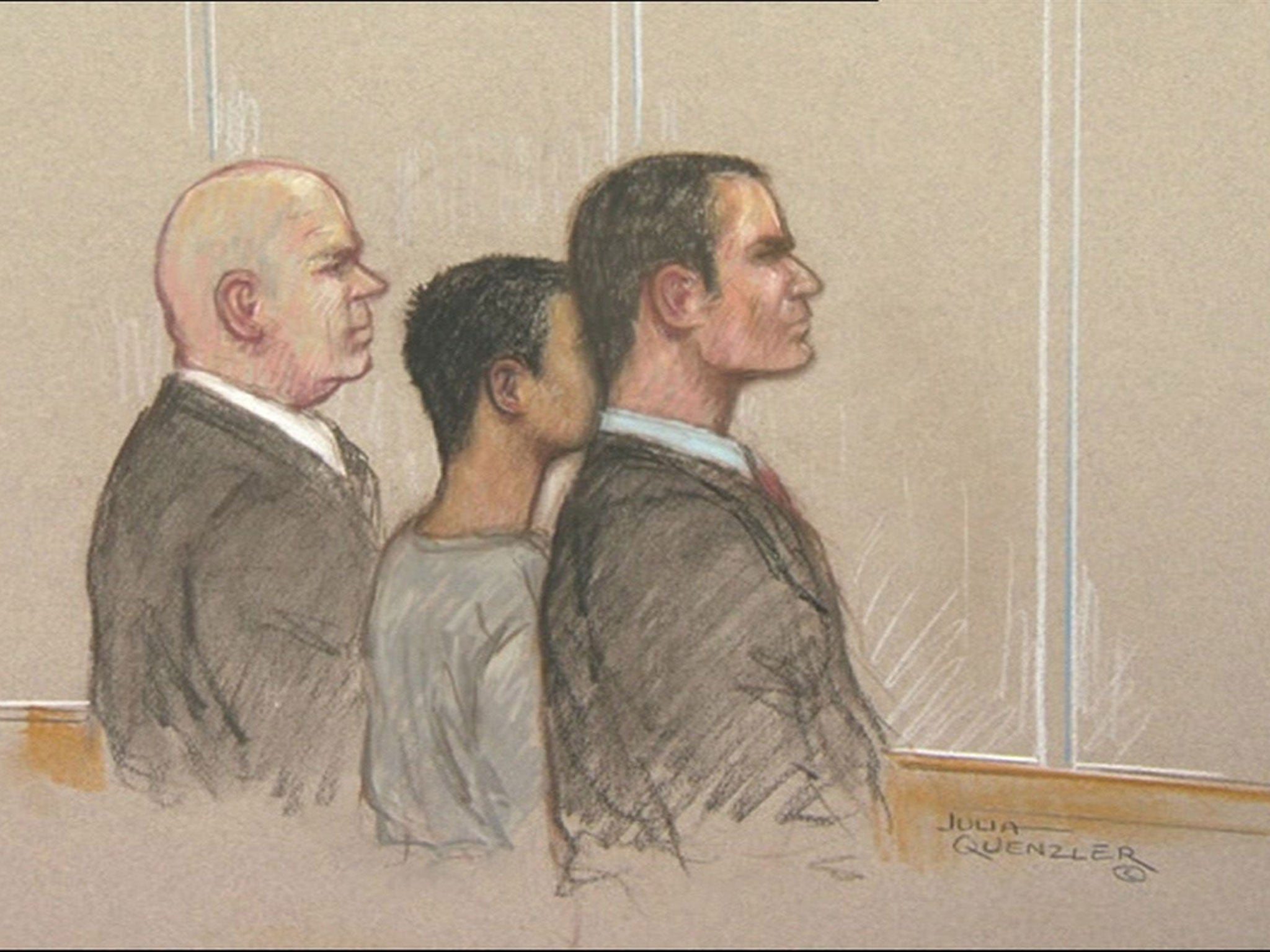 A artists impression of the boy in court