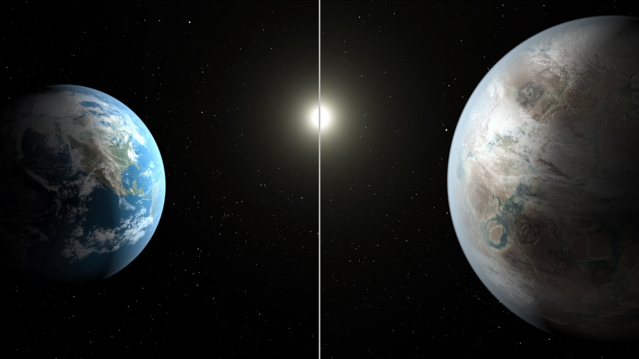 This image compares the size of Earth with the size of Kepler 452b