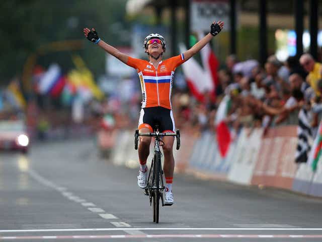 Cycling superstar: Marianne Vos of the Netherlands wins the Elite Women’s Road Race in Florence, Italy in 2013