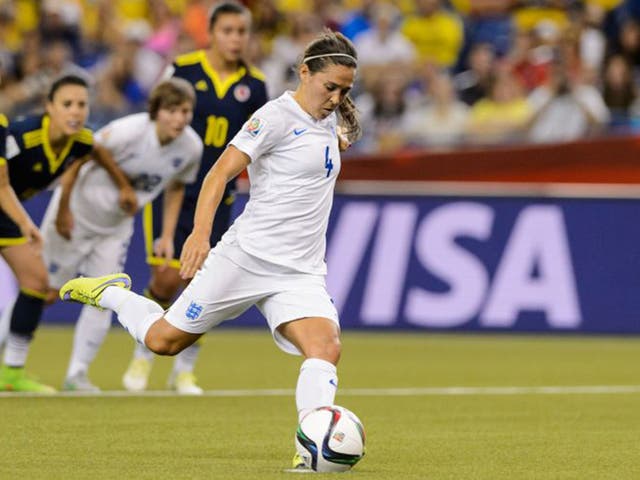 Fara Williams scores a penalty for England at the World Cup