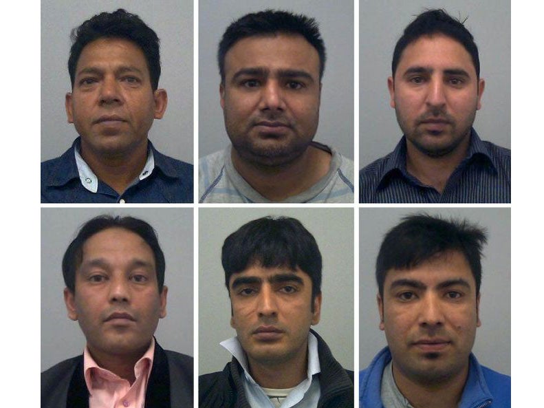 Police images of (top row left to right) Vikram Singh, Asif Hussain, Arshad Jani (bottom row left to right) Mohammed Imran, Akbari Khan and Taimoor Khan, who have been found guilty at the Old Bailey in London