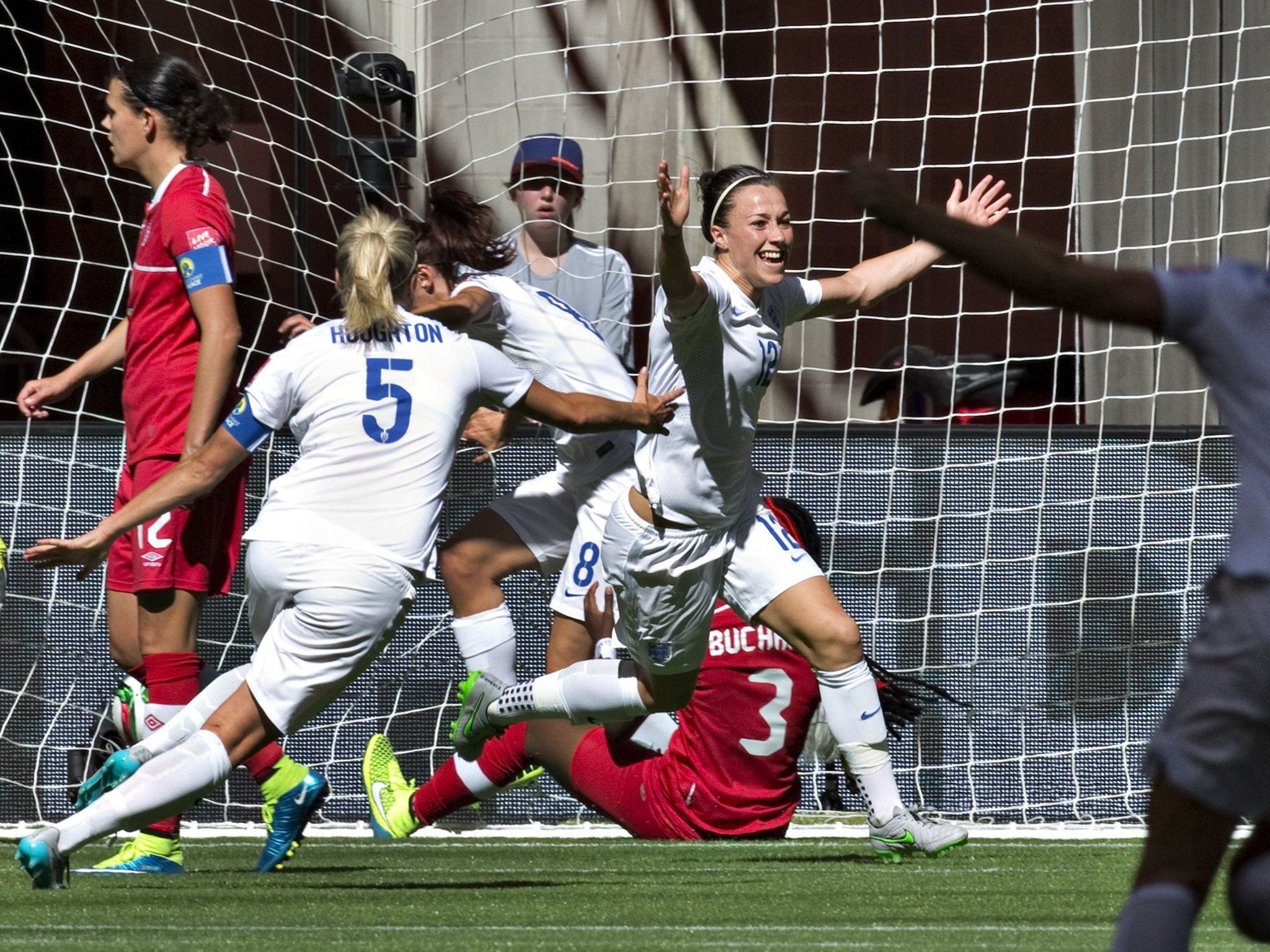 Lucy Bronze scores against Canada in the World Cup