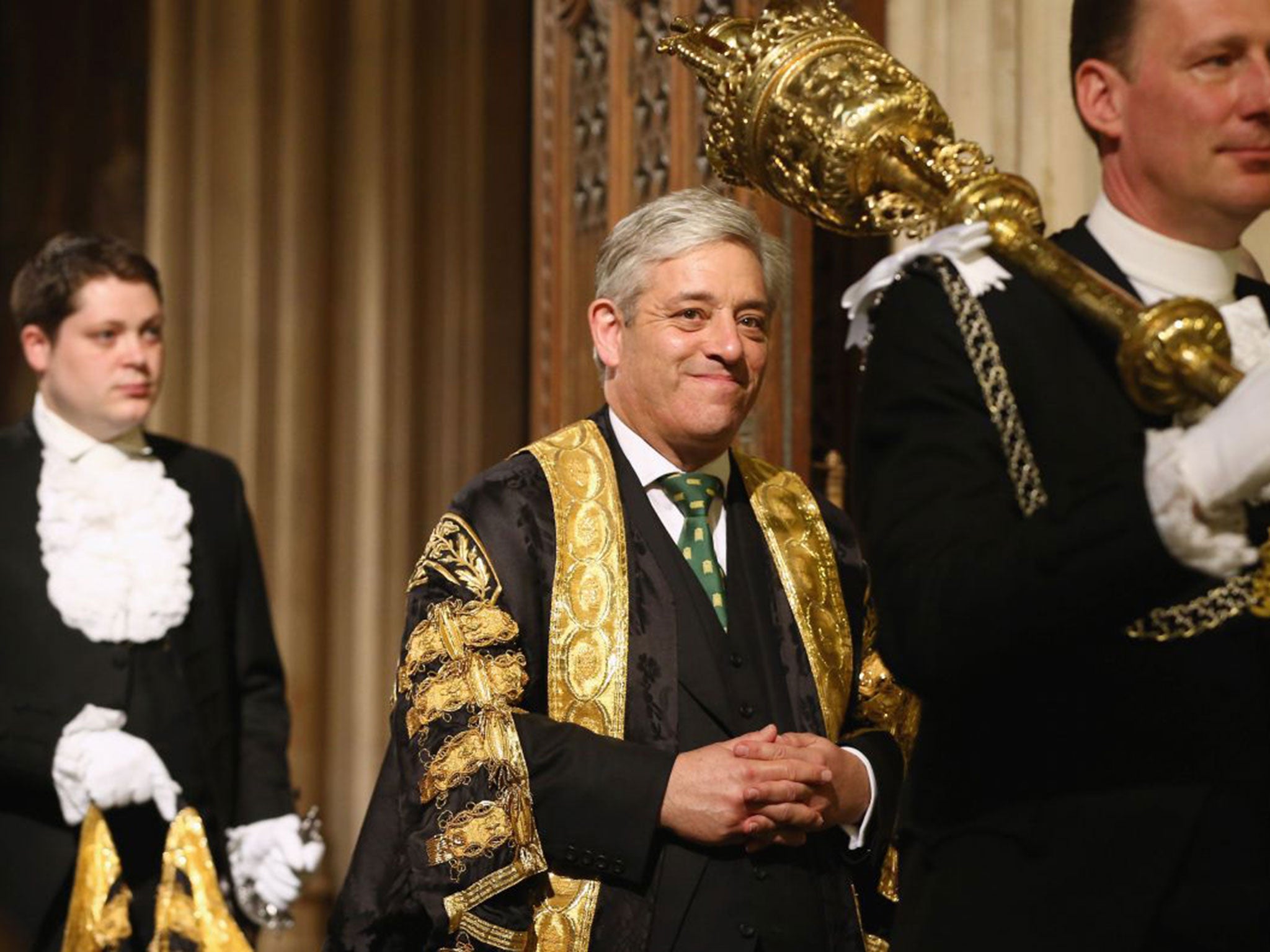John Bercow walks through the Members' Lobby after the Queen's Speech at the State Opening of Parliament (Getty)