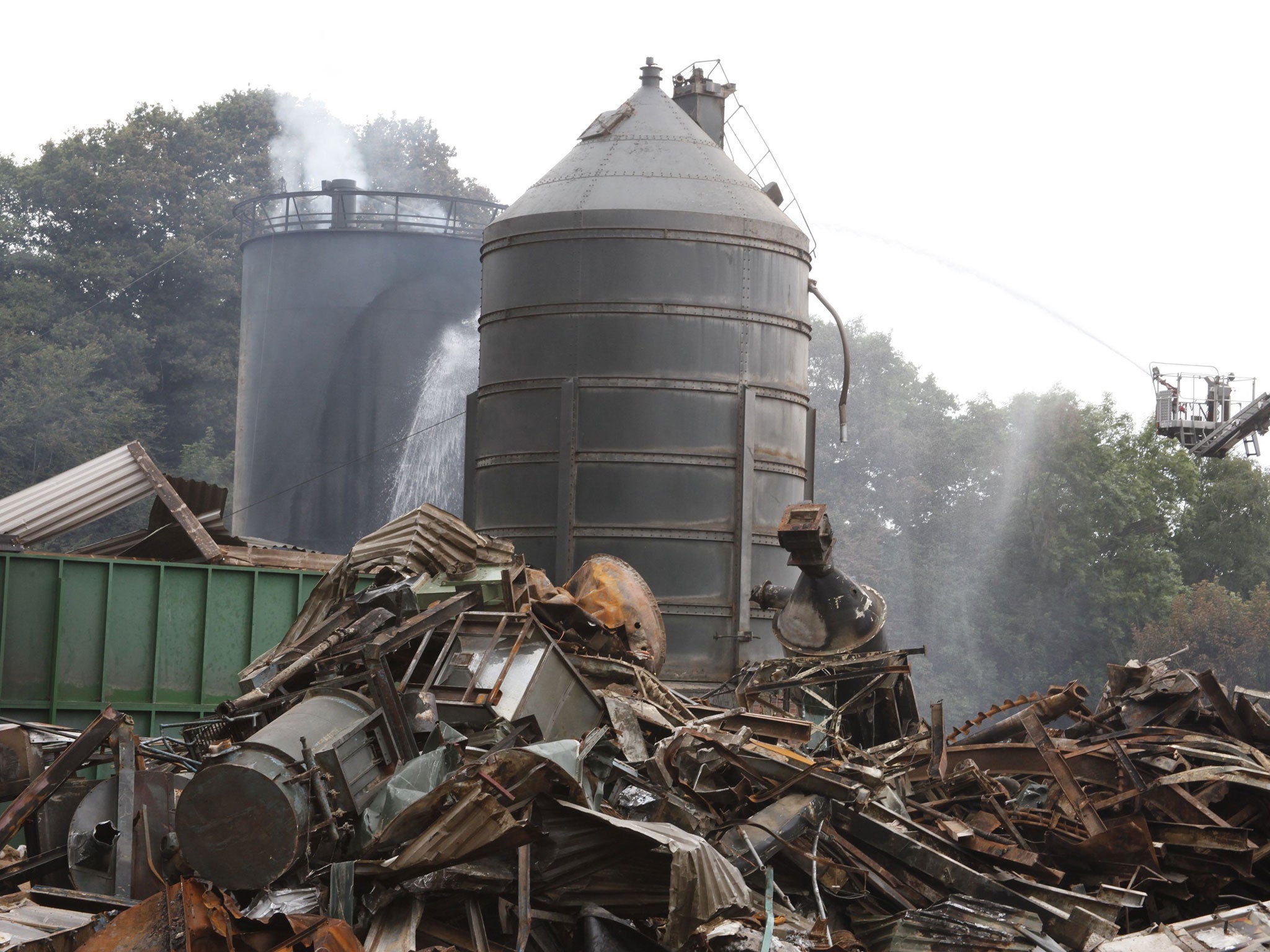 The aftermath following the huge explosion at the Wood Treatment Limited plant in the village of Bosley, Cheshire