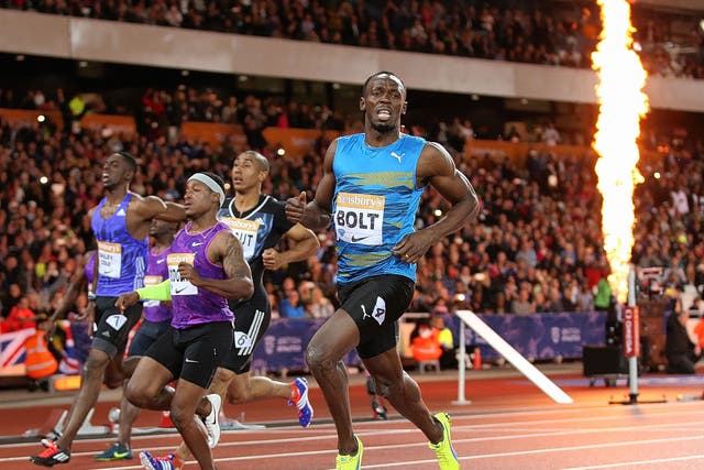 Jamaica’s Usain Bolt scorches past his rivals to win the 100m at the Olympic Stadium