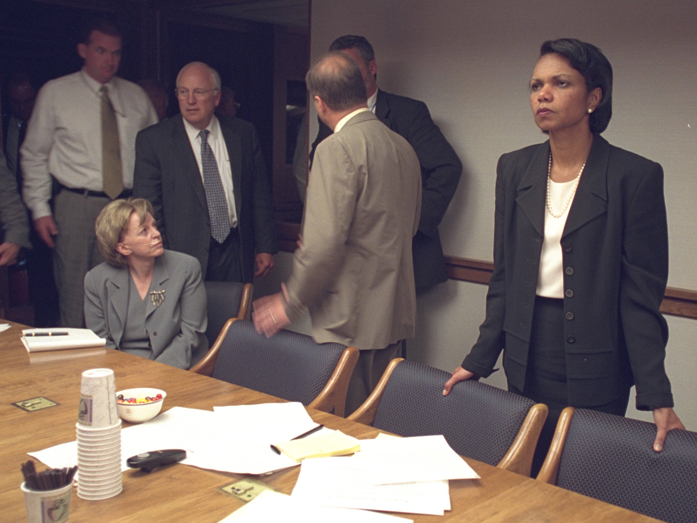 Condoleezza Rice photographed with the Cheneys and senior staff
