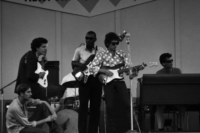 Dylan at the Newport Folk Festival in 1965 