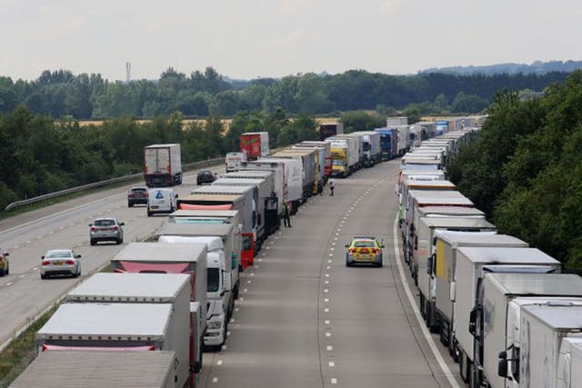 Lorries parked on the M20 in Kent as part of Operation Stack