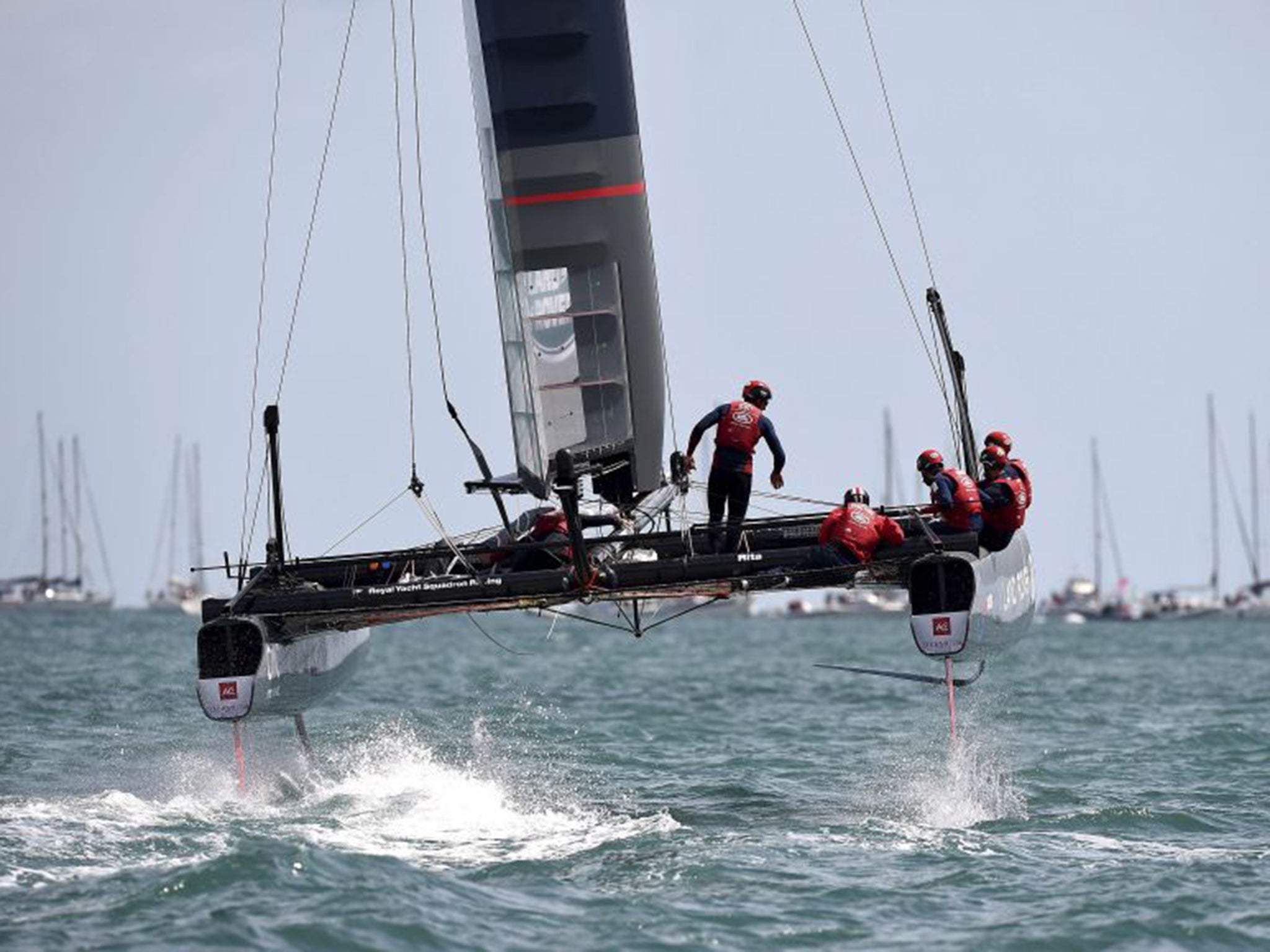 Sir Ben Ainslie skippered the Land Rover BAR catamaran in Saturday’s first race in Southsea for the America’s Cup