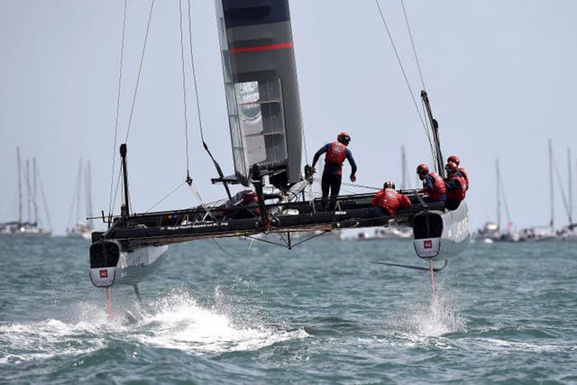 Sir Ben Ainslie skippered the Land Rover BAR catamaran in Saturday’s first race in Southsea for the America’s Cup 