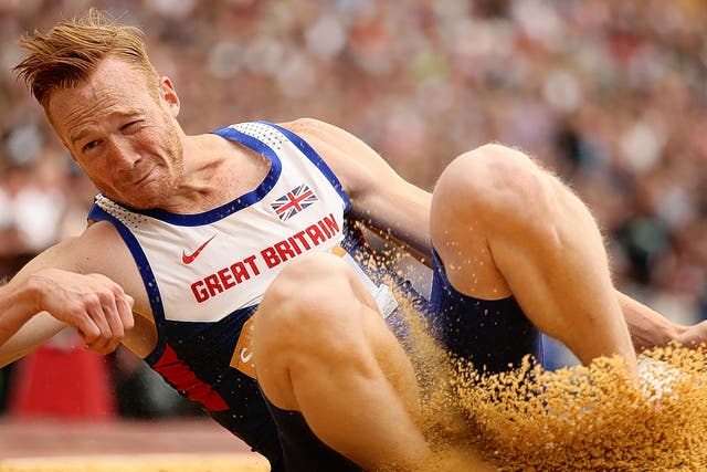 Britain’s Greg Rutherford came third in the long jump