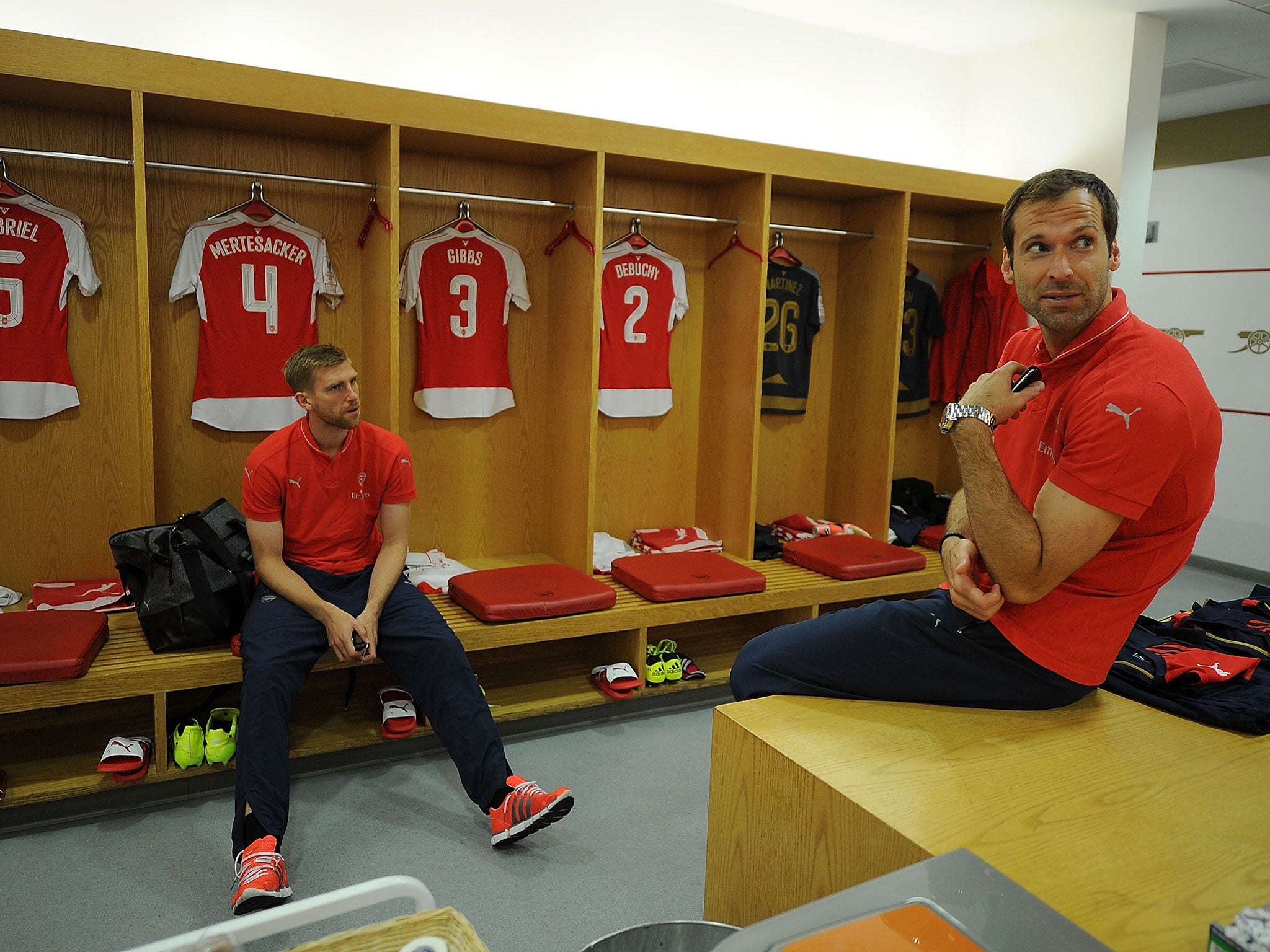 Petr Cech pictured in the Arsenal changing room before kick-off