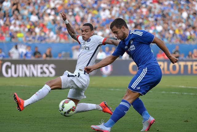 Eden Hazard in action for Chelsea during their friendly win against PSG in North Carolina. Chelsea won 6-5 on penalties after a Victor Moses goal had earned a 1-1 draw
