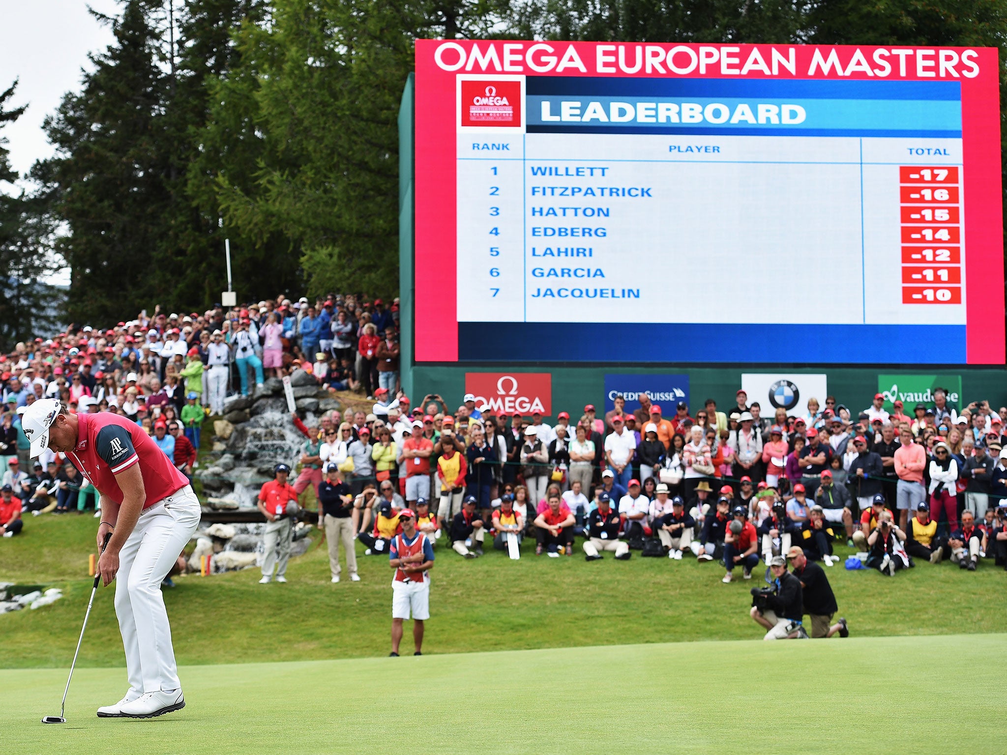 Danny Willett holes on the 18th to win the European Masters in Switzerland