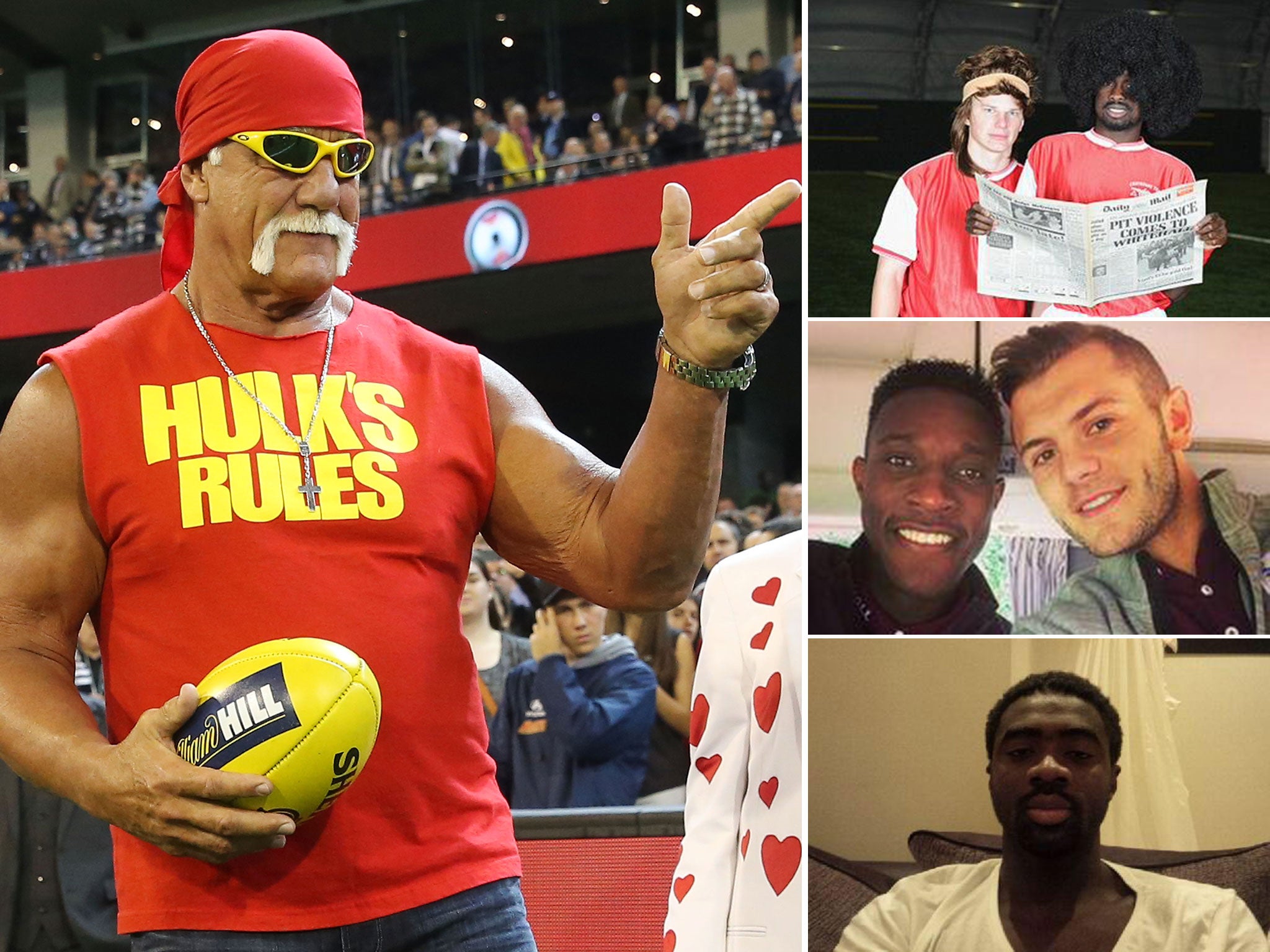 Hulk Hogan has fallen for a Twitter hoax in retweeting pictures of current and former Arsenal players