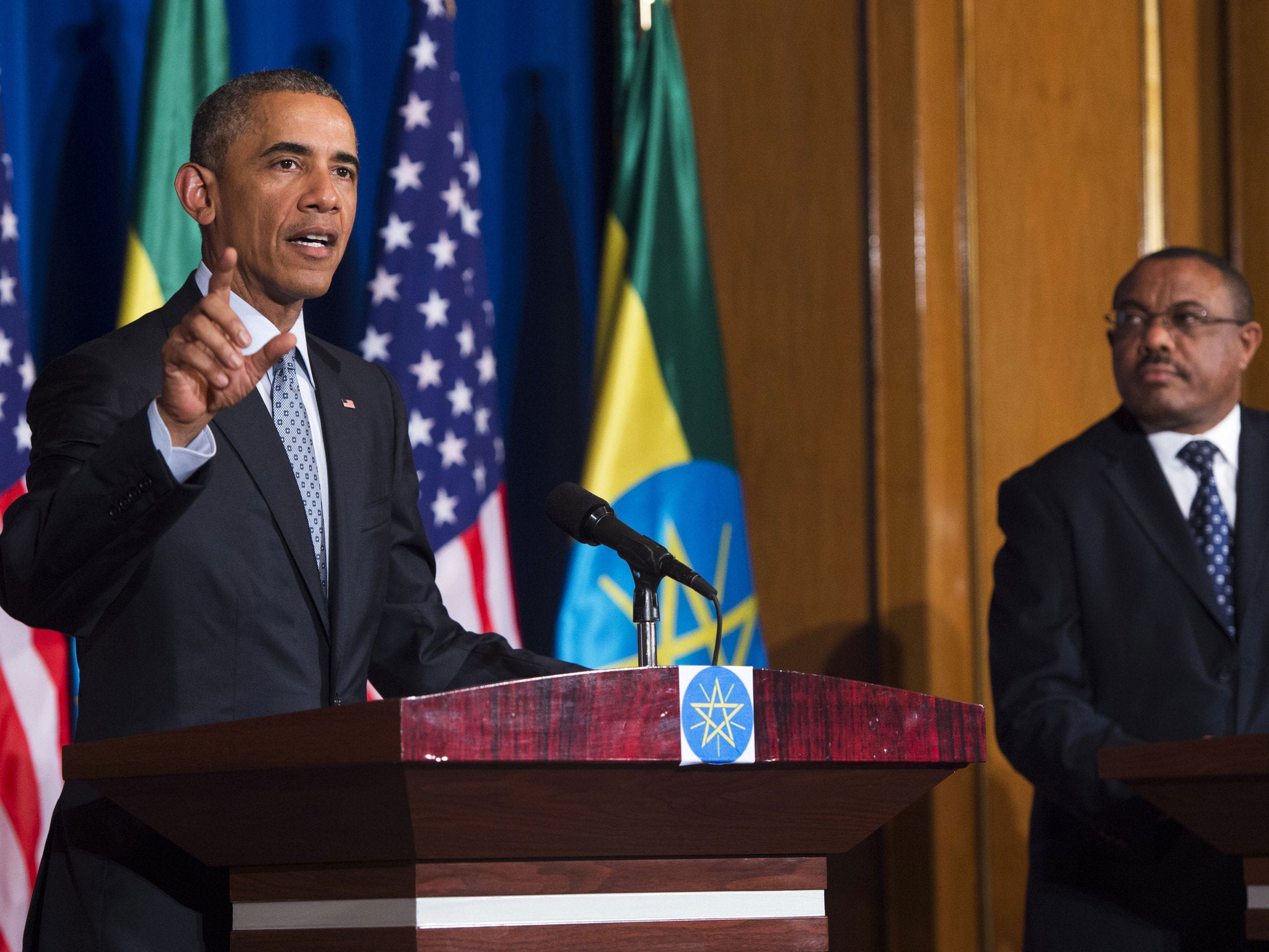 President Obama at a joint press conference with Ethiopian Prime Minister Hailemariam.