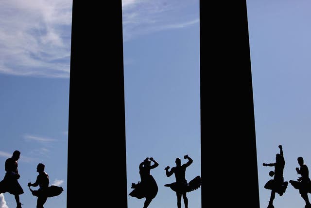 Chippendales promote their Edinburgh Fringe show on top of Calton hill 