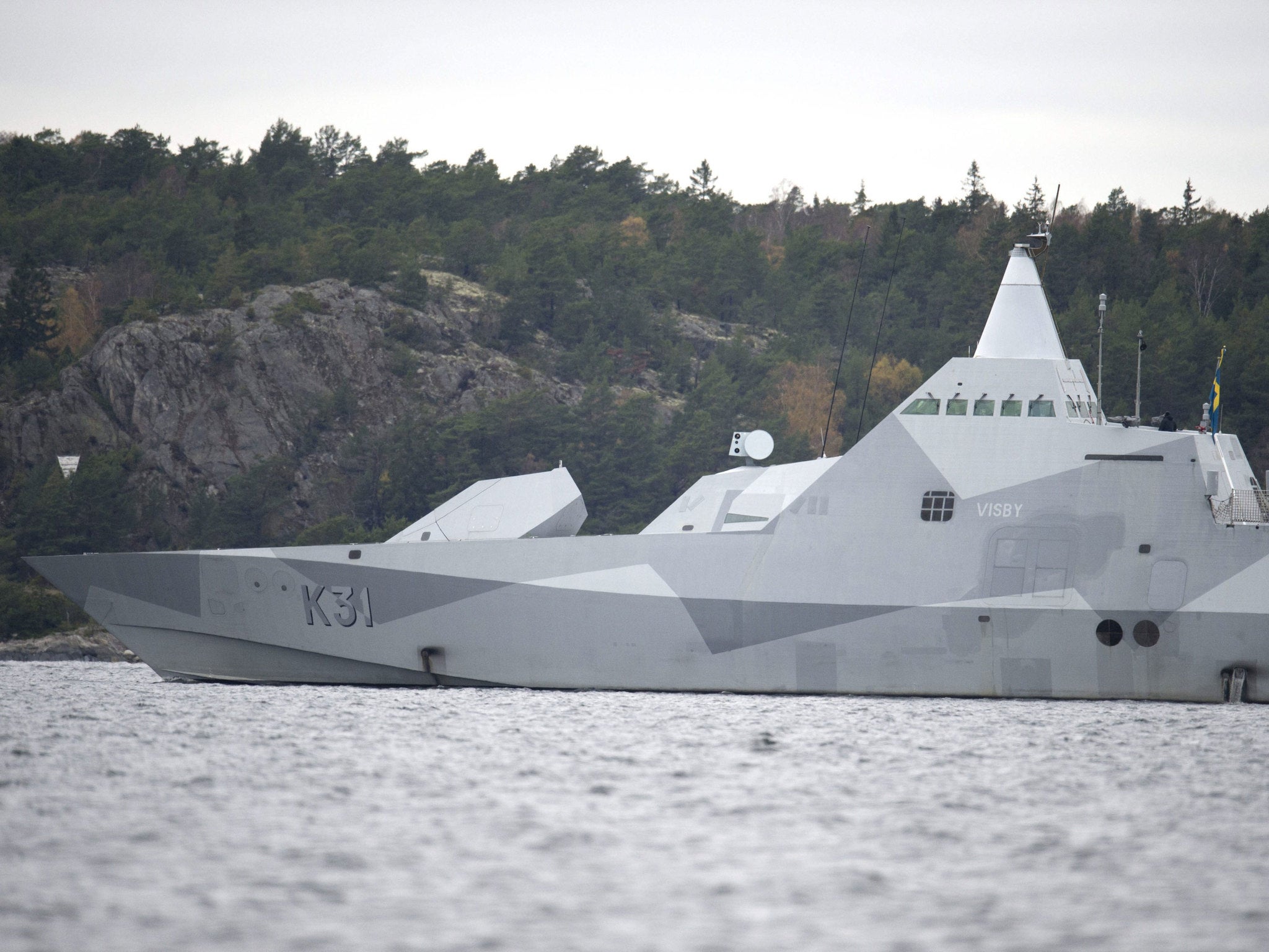 The Swedish HMS Visby patrols waters in the Stockholm archipelago during a hunt for a suspected Russian submarine in October 2014