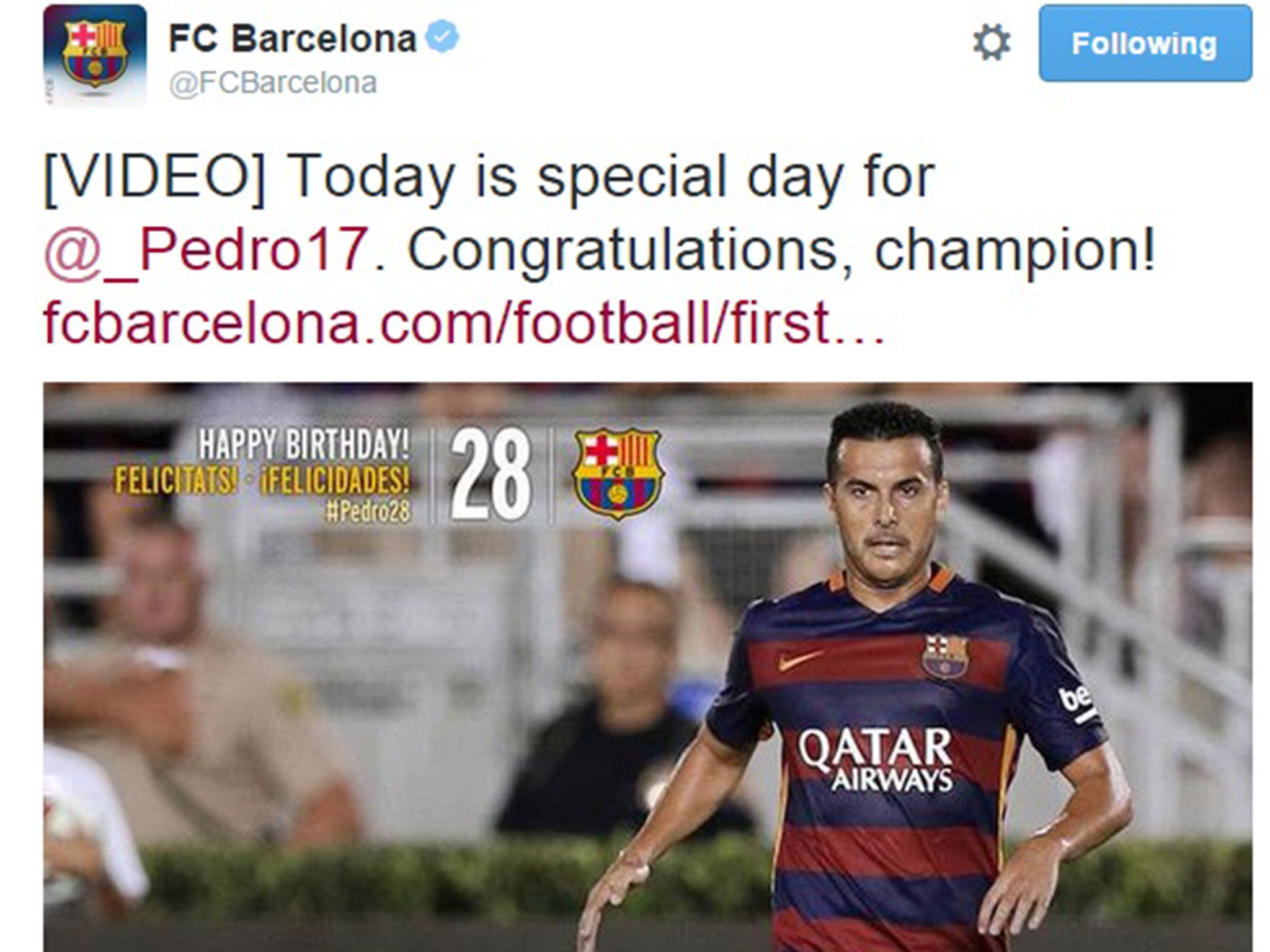 Barcelona's birthday message to the wrong Pedro