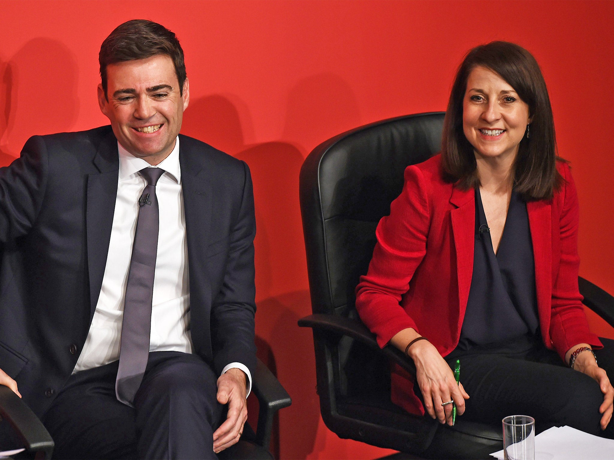 Leadership rivals Andy Burnham and Liz Kendall at a hustings last week (Getty)