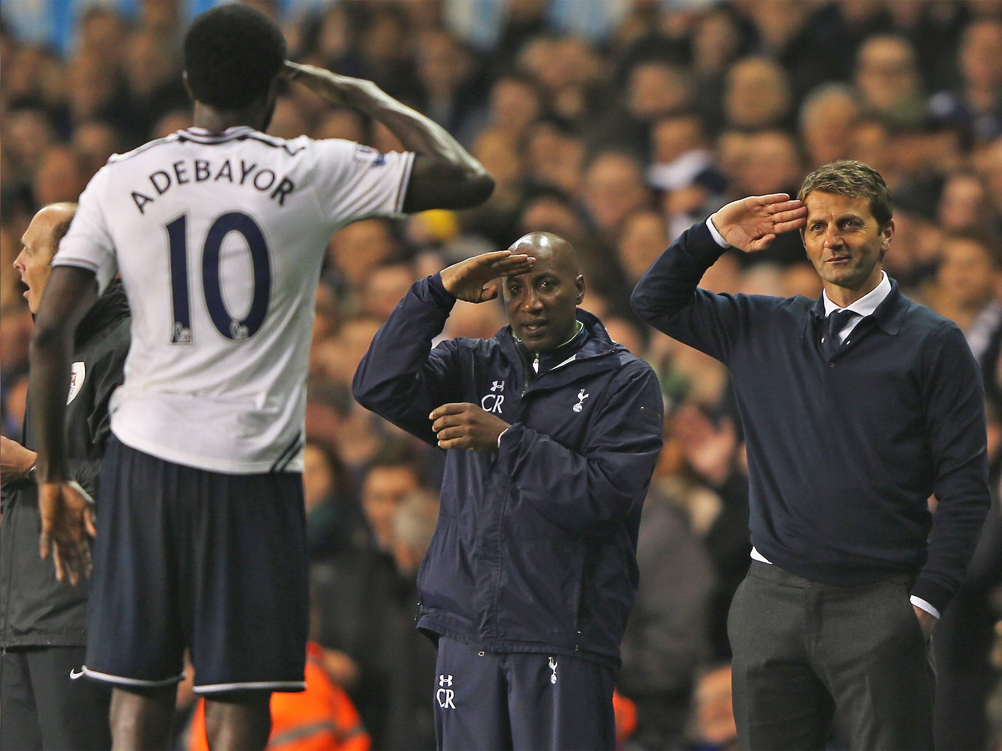 Adebayor salutes Tim Sherwood, who was able to get the best out of the striker during his spell in the Spurs dugout (Getty)