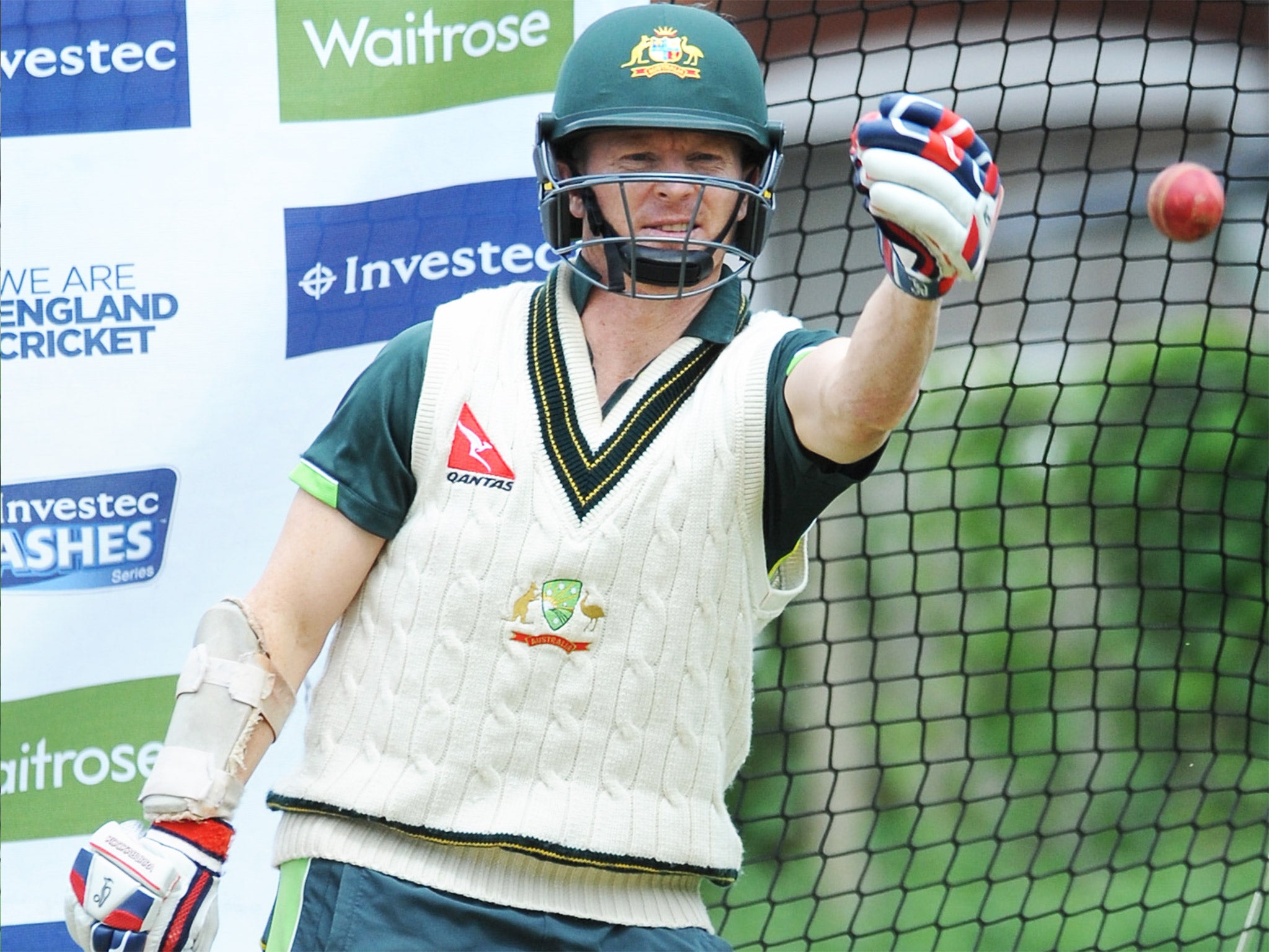 Chris Rogers in the Australia nets tests his fitness ahead of a decision on whether he plays at Edgbaston