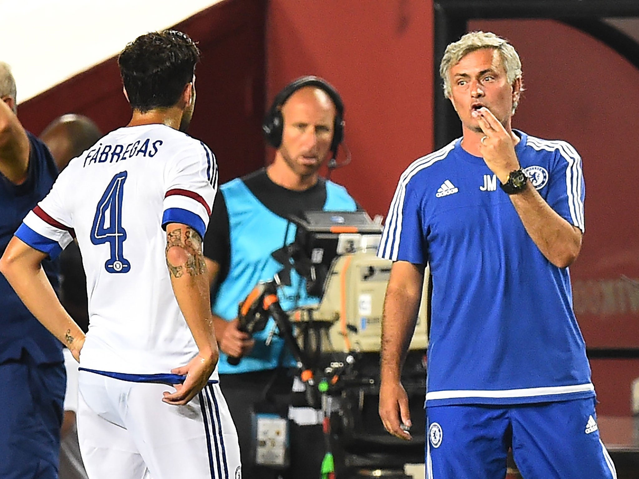 Jose Mourinho gestures during Chelsea's pre-season friendly with Barcelona