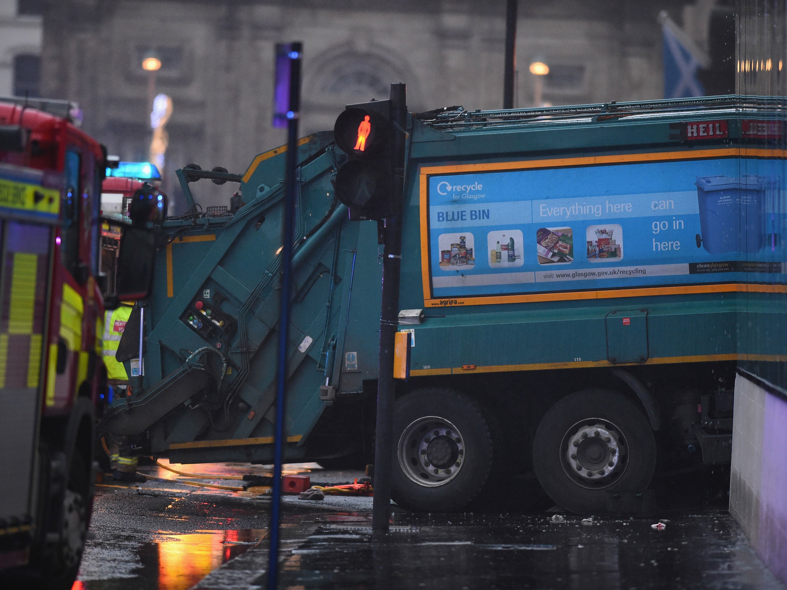The aftermath of the bin lorry crash in Glasgow, which killed six people