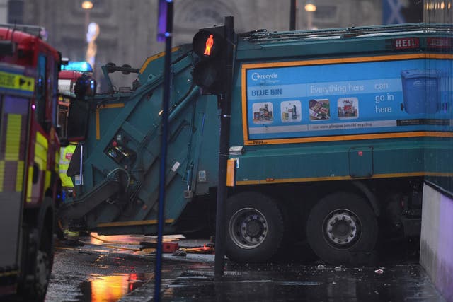 The aftermath of the bin lorry crash in Glasgow, which killed six people