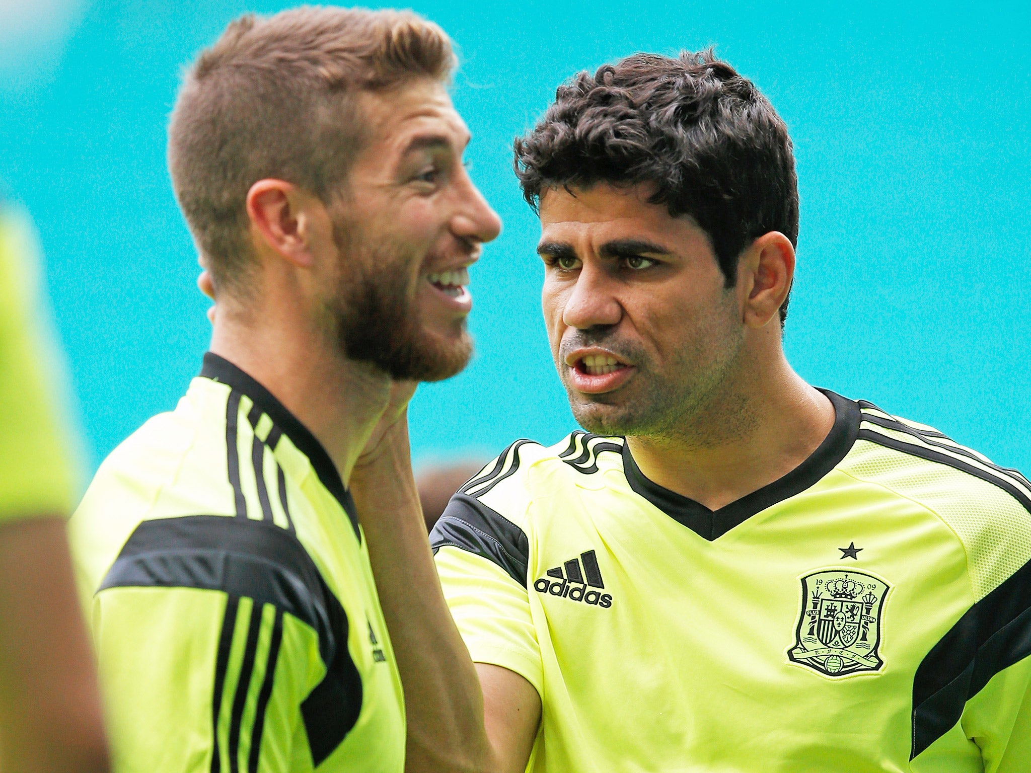 Diego Costa and Sergio Ramos during a training session with the Spanish national squad (Getty)