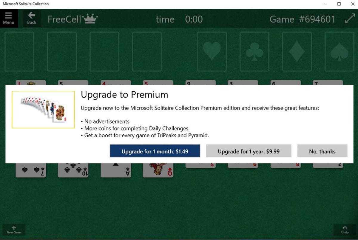 Windows 10 Users Asked To Pay Subscription Fee For Microsoft Solitaire The Independent The Independent