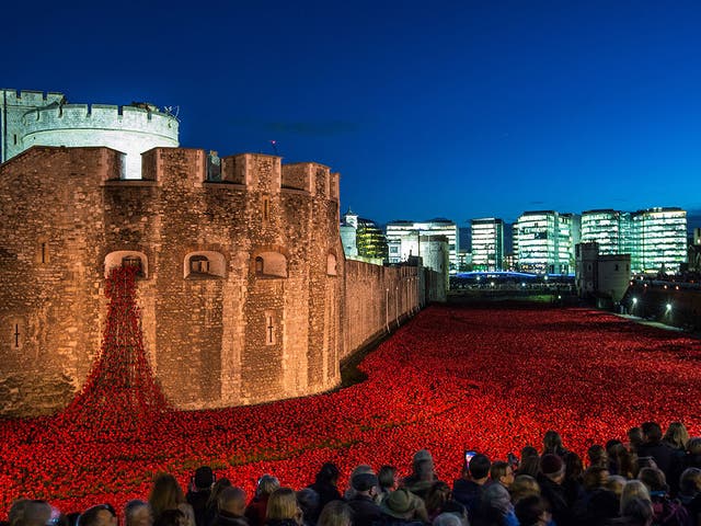<p>Paul Cummins’s ‘Weeping Window’  of poppies, at the Tower of London</p>