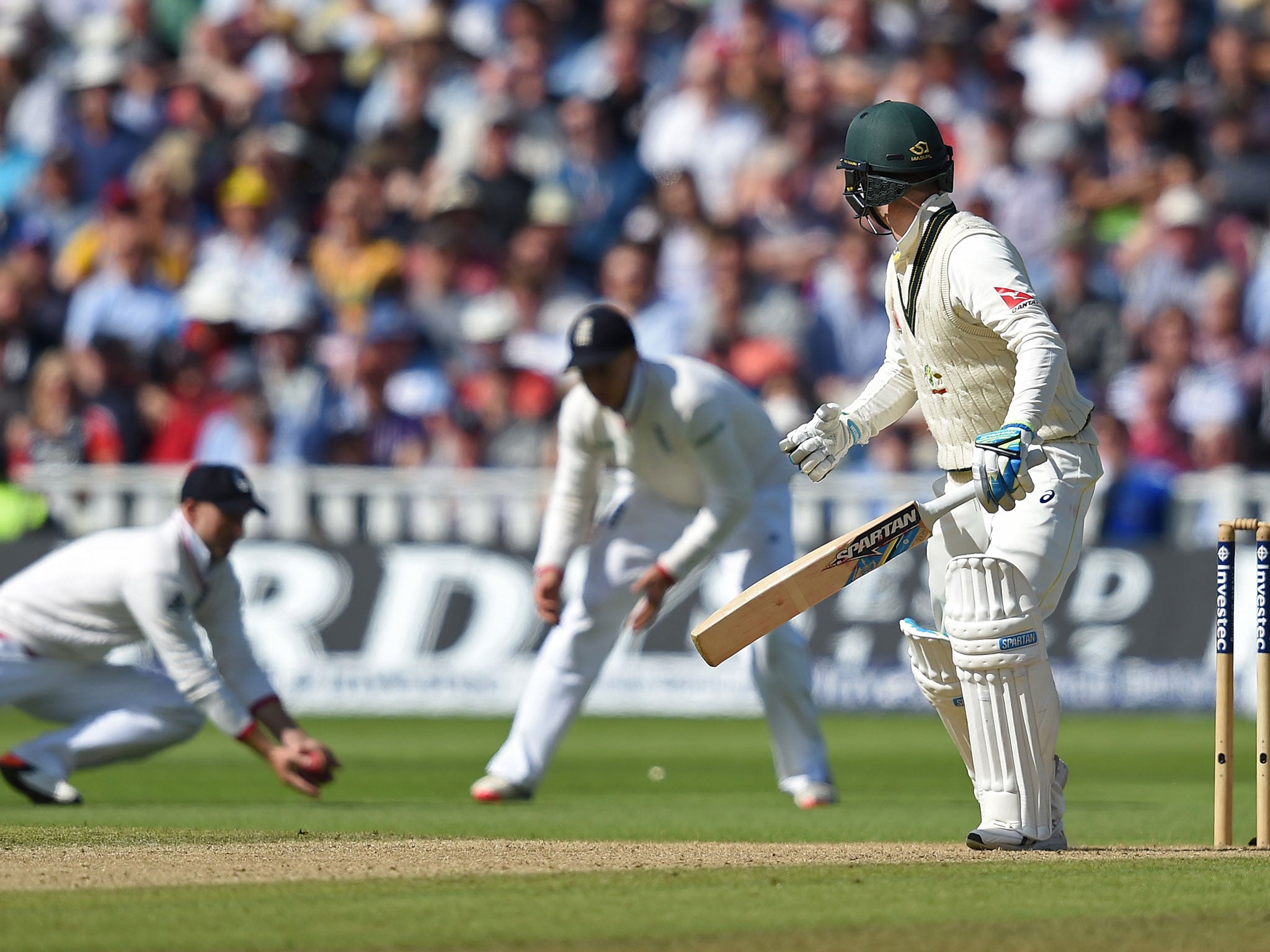 Michael Clarke is caught by Adam Lyth for 3