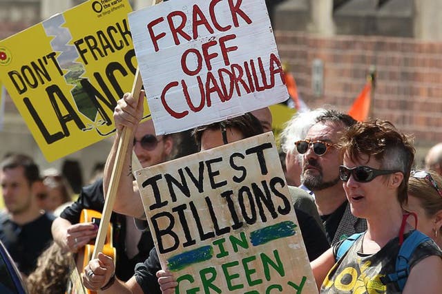 Climate change activists demonstrating against Cuadrilla in Blackpool