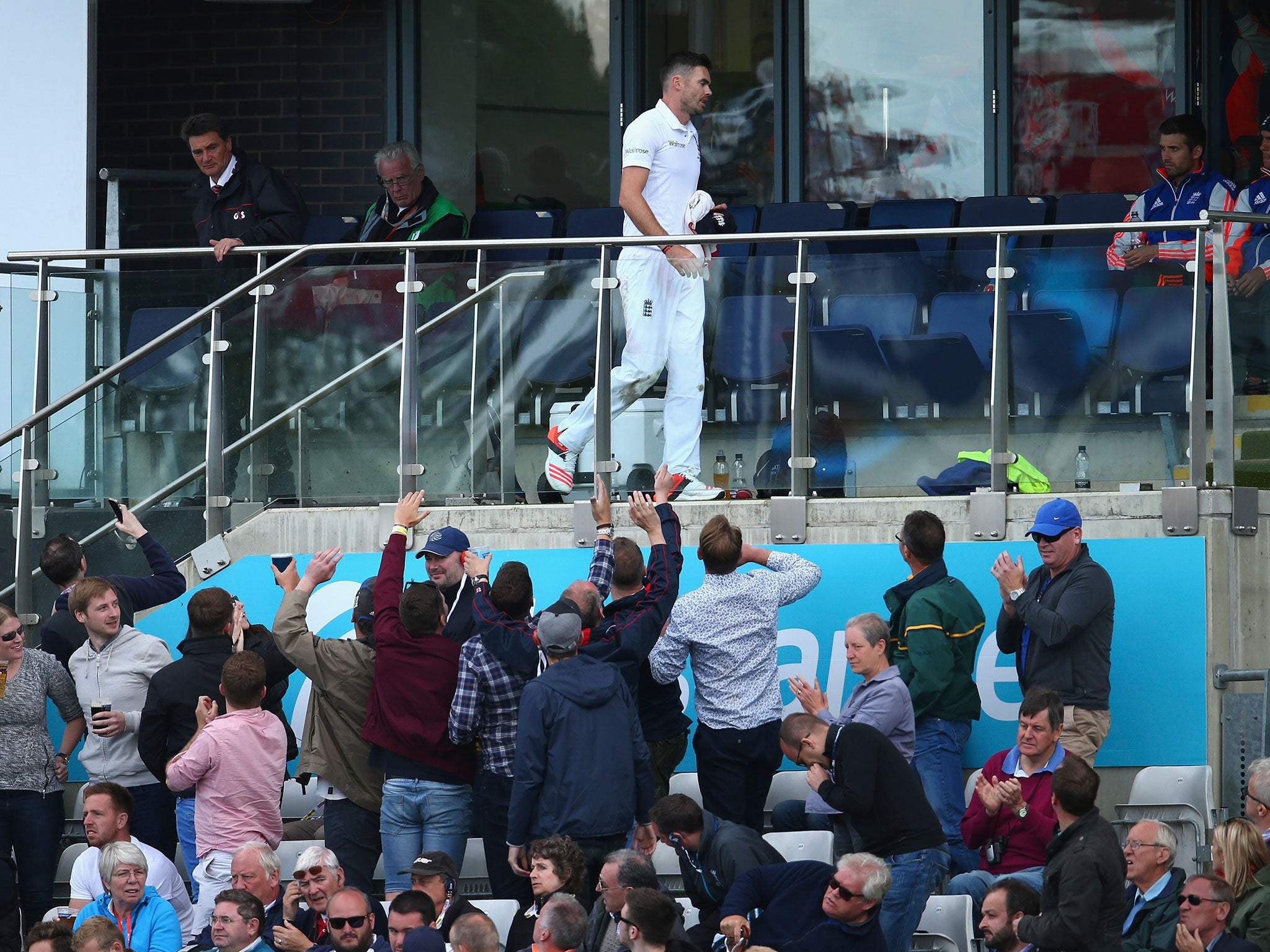 Anderson walks off the Edgbaston pitch after suffering injury