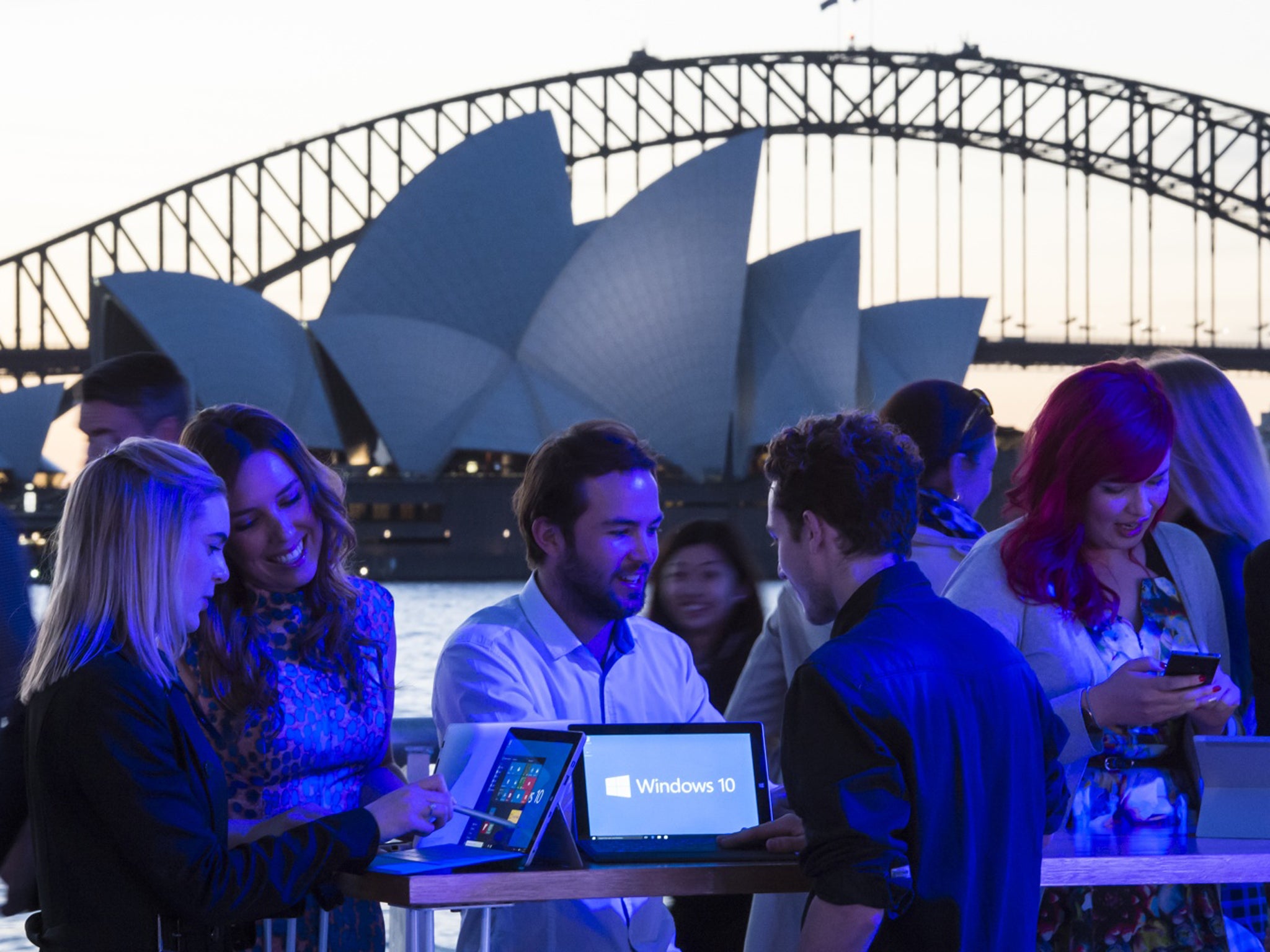 Fans celebrate the launch of Windows 10 in Sydney