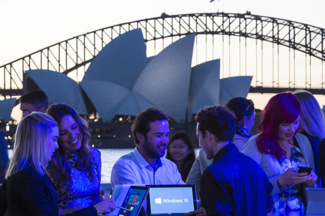Fans celebrate the launch of Windows 10 in Sydney