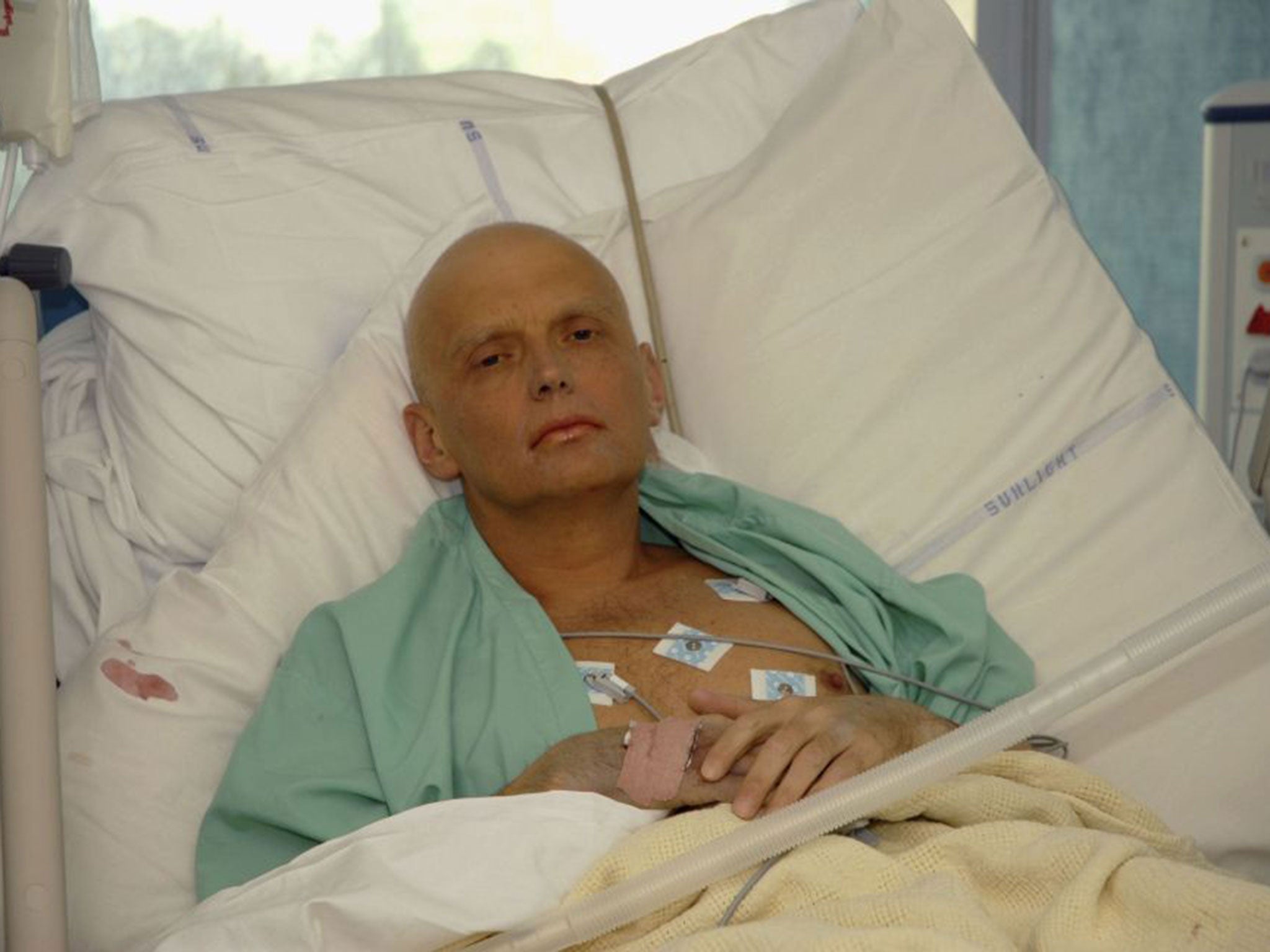 In this image made available on 25 November 2006, Alexander Litvinenko is pictured at the Intensive Care Unit of University College Hospital on 20 November 2006 in London, England