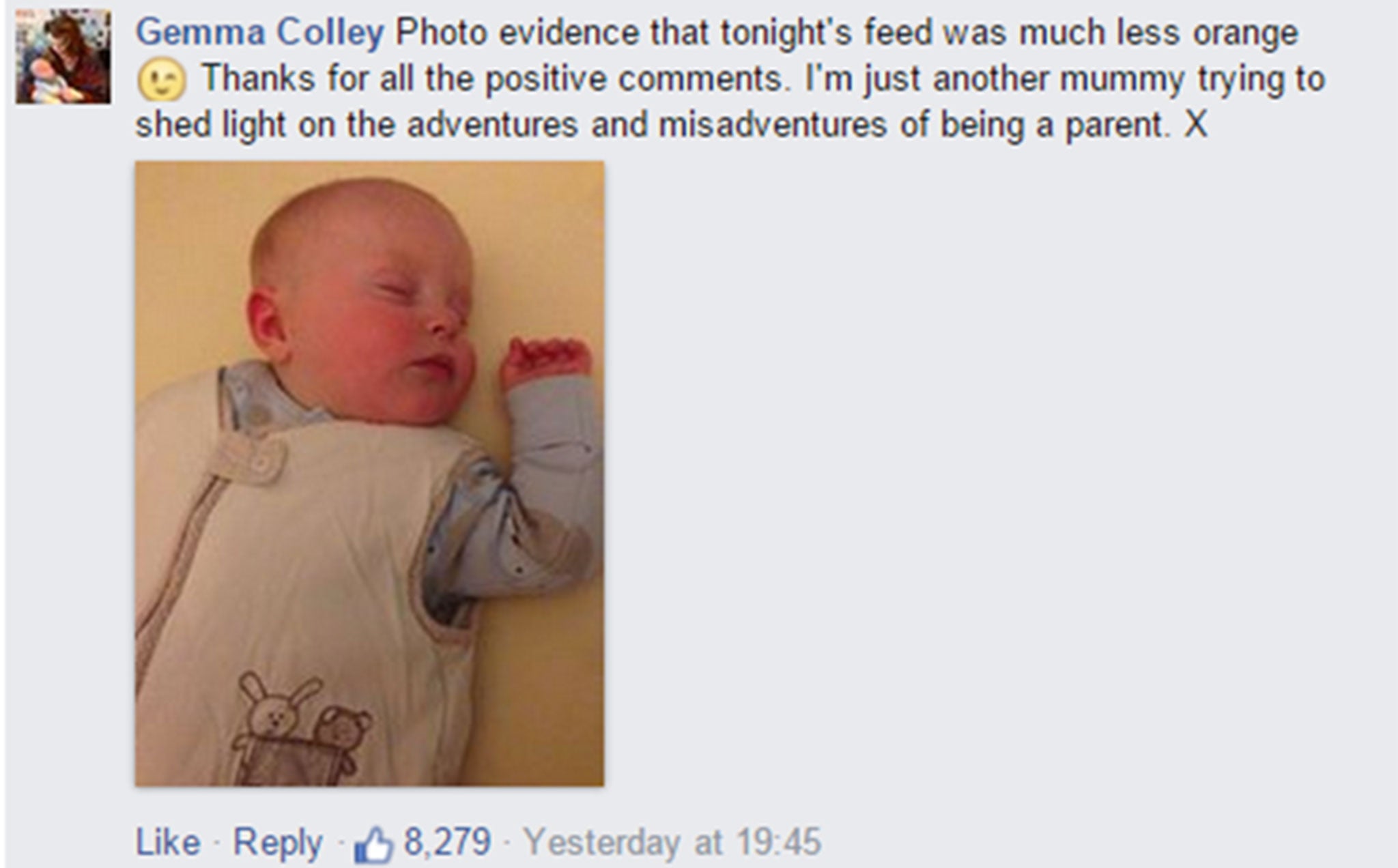 Gemma Colley shows that the tan washed off her baby's face (Image: Facebook/Gemma Colley)