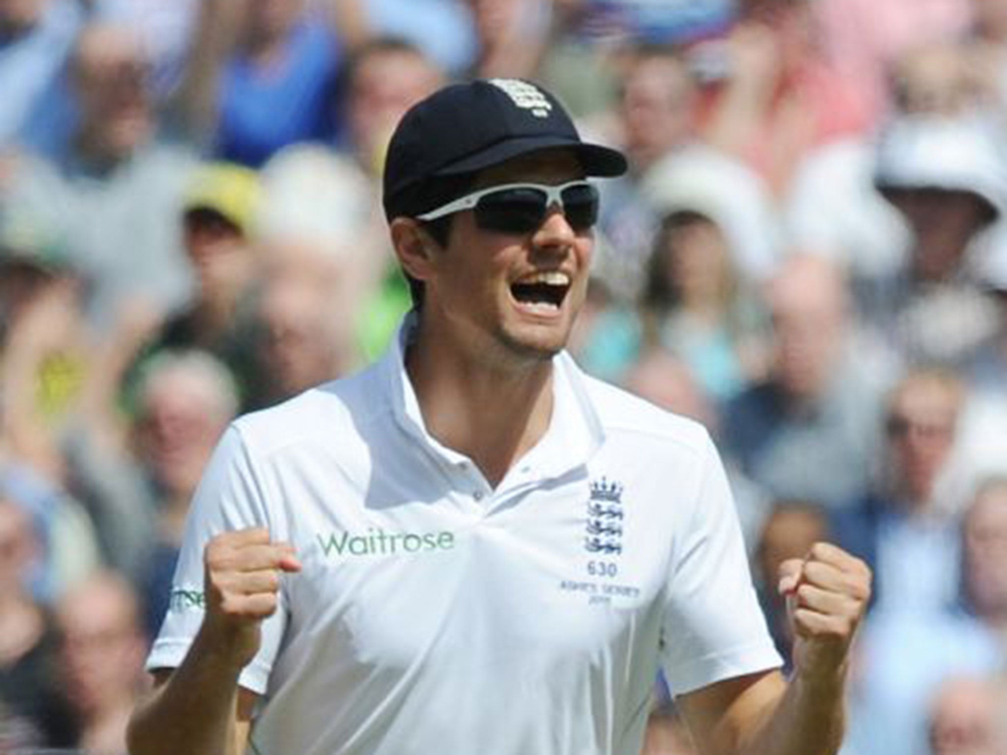 Alastair Cook celebrates as England close on victory