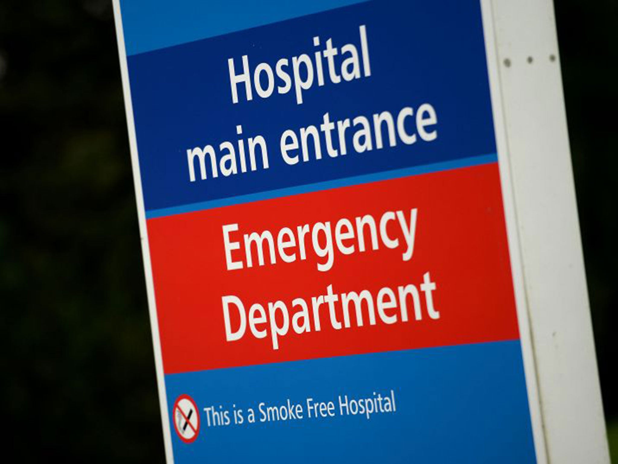 File photo dated 11/3/2014 of signage for the main entrance and emergency department at a hospital