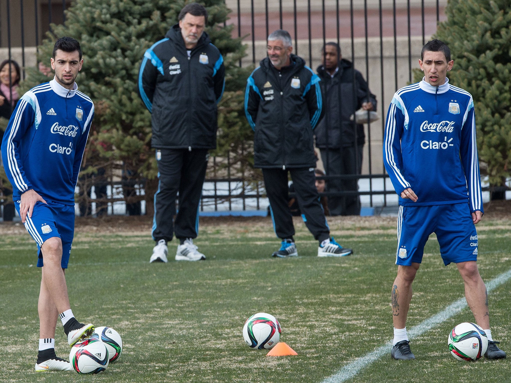 Javier Pastore and Angel Di Maria during Argentina training