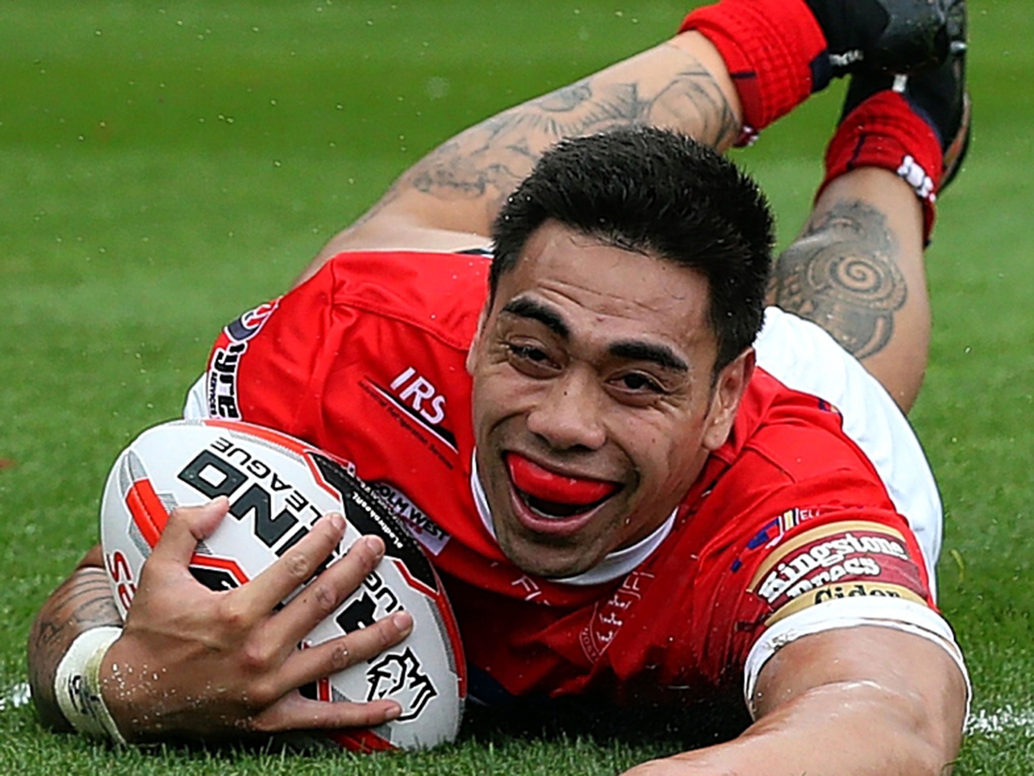 Inked jet: Rover winger Ken Sio zooms over for his 18th try of the season