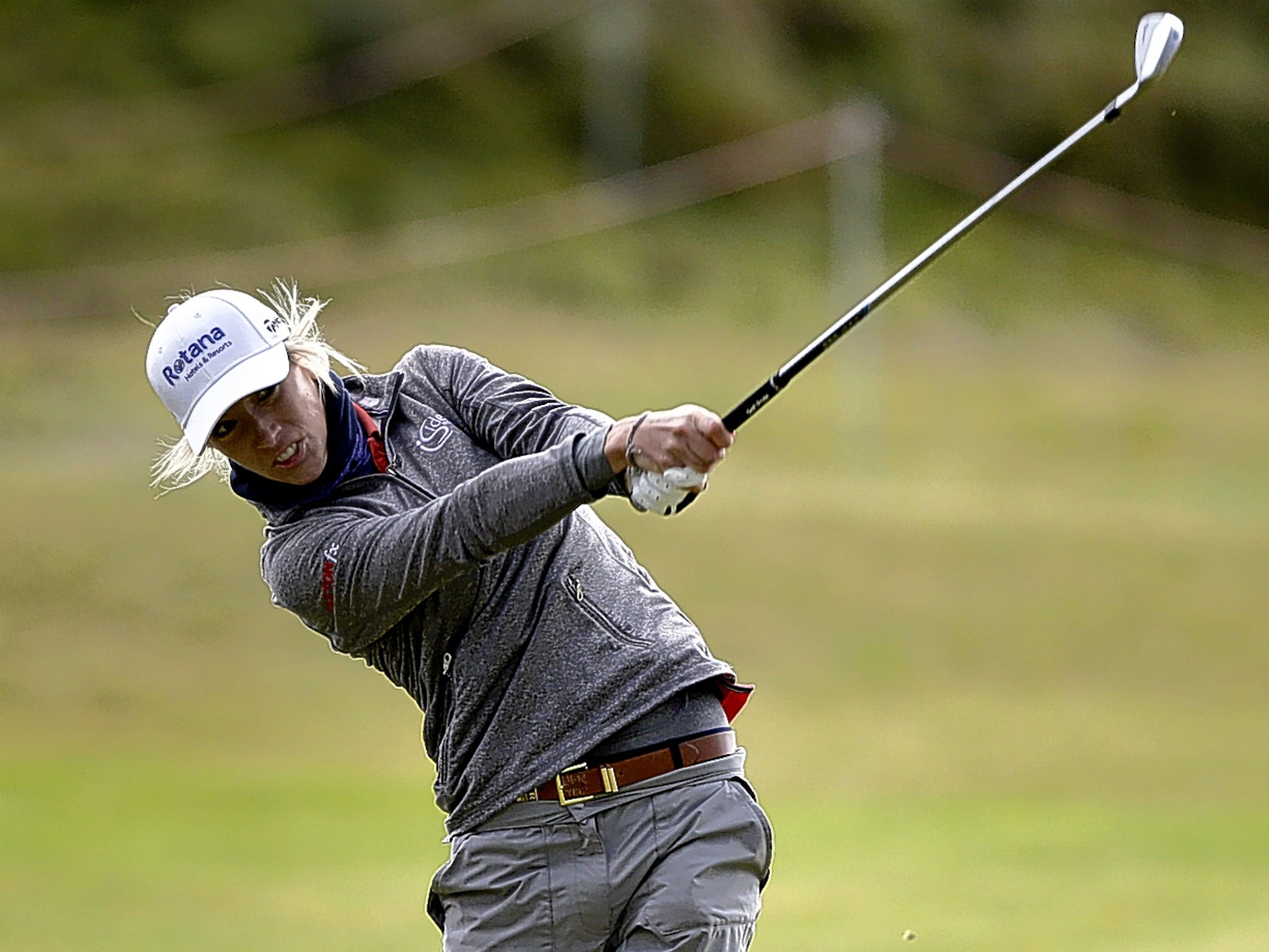 Briton Melissa Reid unleashes a powerful drive at Turnberry