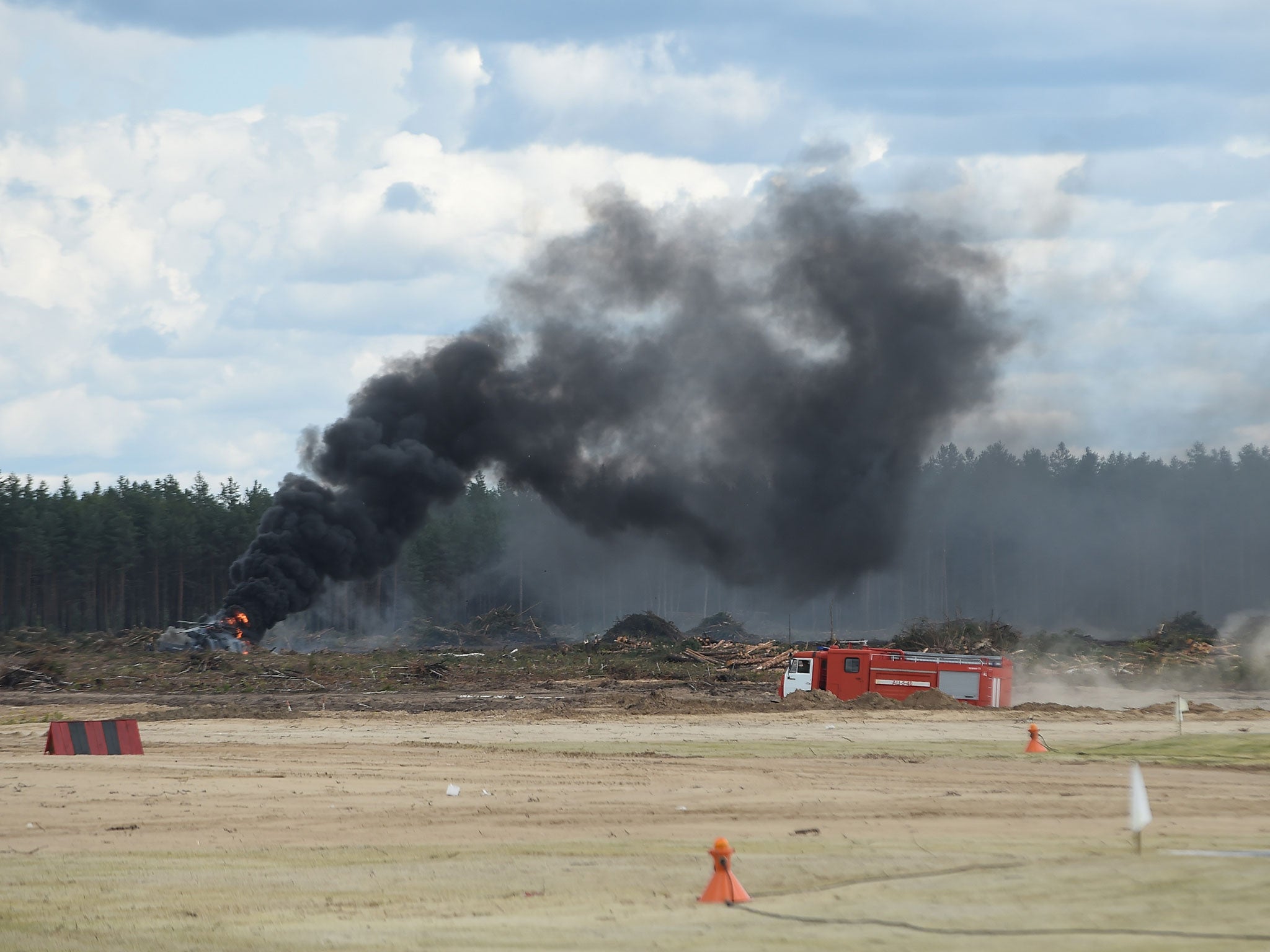 The burning Mi-28N helicopter after is crashed in Ryazan