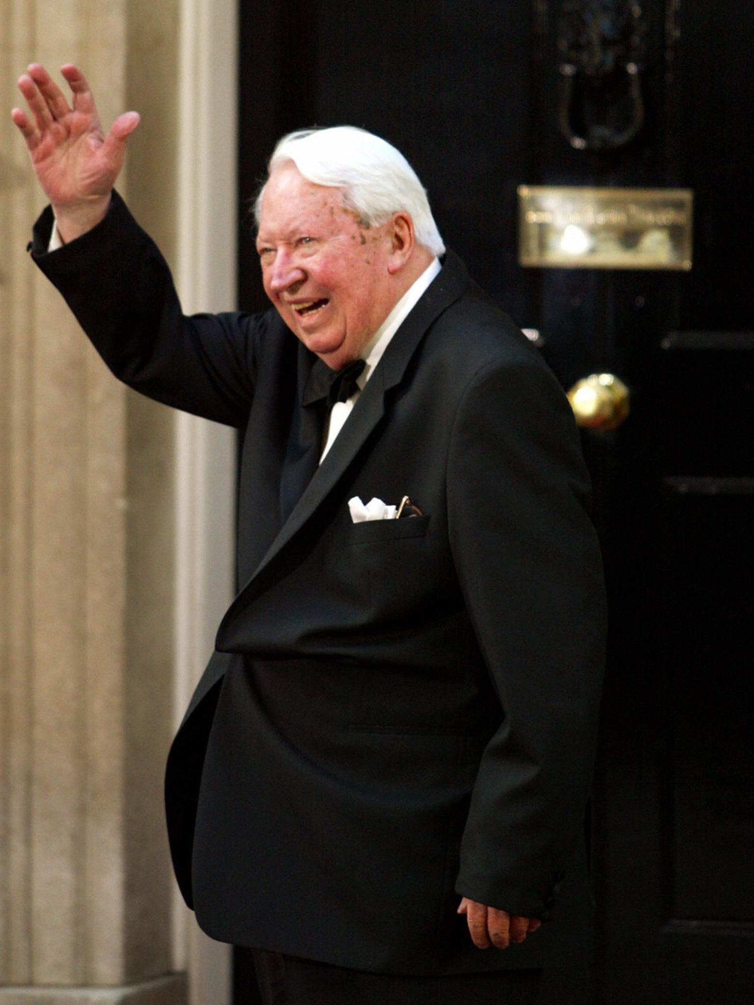 Sir Edward Heath arrives at No.10 Downing Street for a dinner hosted by Prime Minister Tony Blair in London, 2002
