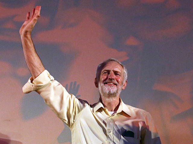 Jeremy Corbyn, forerunner for the Labour leadership election, at a rally on 3 August 2015